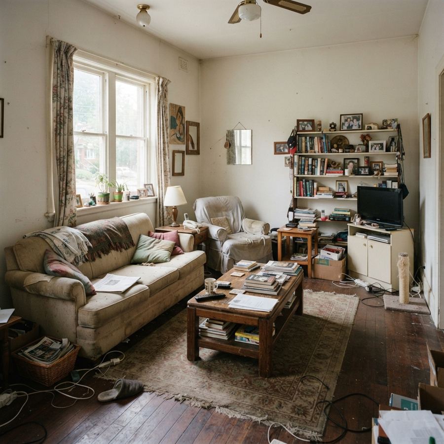 Old cluttered living room